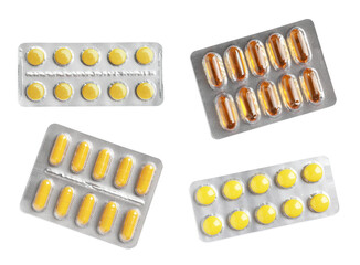 Set of different antibiotics in blisters isolated on white