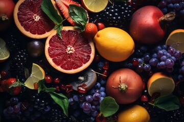a variety of fruits and vegetables are arranged on a table