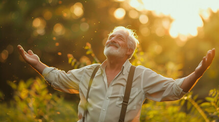 happy  and grateful senior man