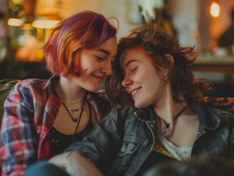 young and pretty lesbien couple in the licing room