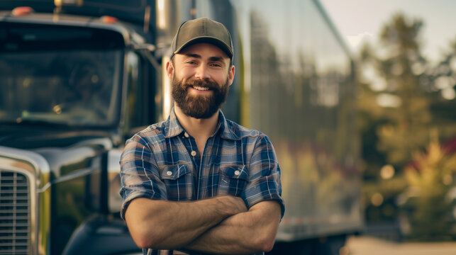 Portrait of a hendsome truck driver man smiling