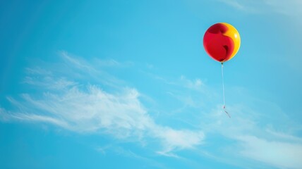 Red and yellow balloon floating in clear blue sky