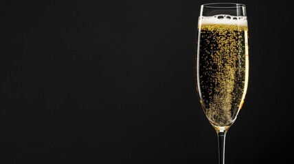Glass of sparkling wine against black background