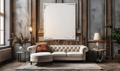 Elegant living room with a blank canvas on the wall