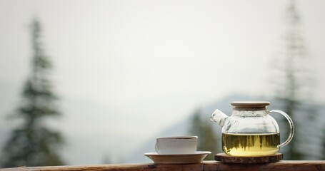 Morning Carpathian Tea with Scenic Mountain View