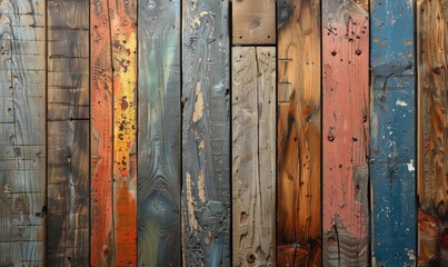 Painted wooden boards with worn look