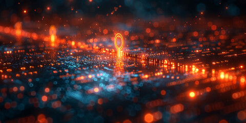 Abstract cyber security concept with key and binary code.  