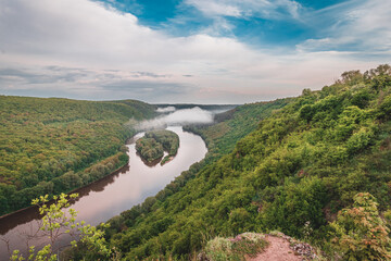 View of the Dniester Canyon from the top with beautiful clouds