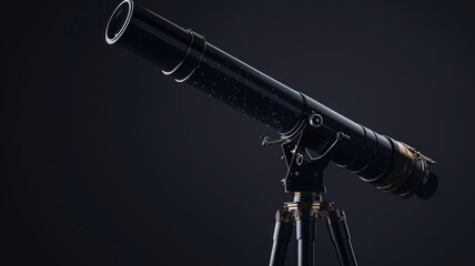 Naklejka premium Black telescope mounted on sturdy tripod for stargazing