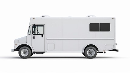 White food truck side view isolated on white background 