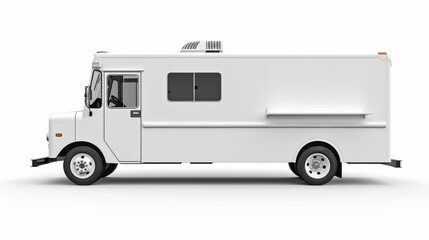 White food truck side view isolated on white background 