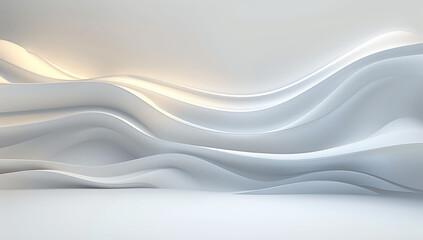 Obraz premium 3D Rendering Abstract White Background with Curved Lines Smooth Waves for Design Mock Up Presentation Wall Interior