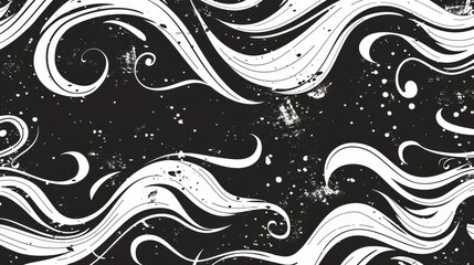 Fototapeta premium Abstract Black and White Swirling Pattern with White Splatter