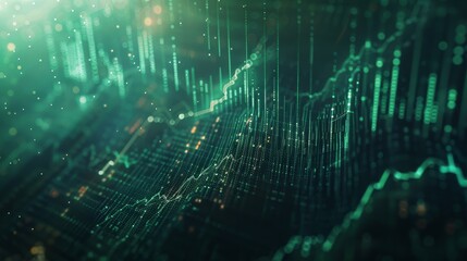 Obraz premium Abstract Green Data Flow Chart with Bokeh Lights