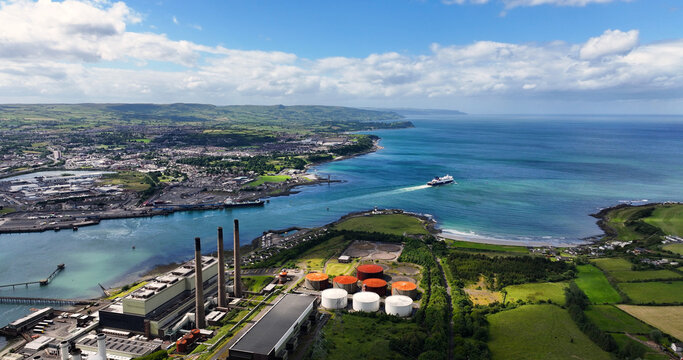 Aerial View of P&O Car Ferry&rsquo;s The European Causeway and European Highlander detained in Larne Cairnryan Scotland to Larne N Ireland 07-07-2024