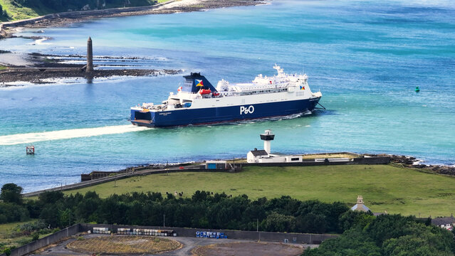 Aerial View of P&O Car Ferry&rsquo;s The European Causeway and European Highlander detained in Larne Cairnryan Scotland to Larne N Ireland 07-07-2024