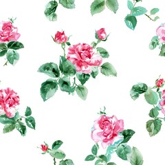 Vintage Pink Rose and Green Leaf Fabric Texture