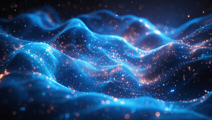 Obraz premium Futuristic Blue Neon Tech Background with Glowing Digital Lines and Wavy Shapes