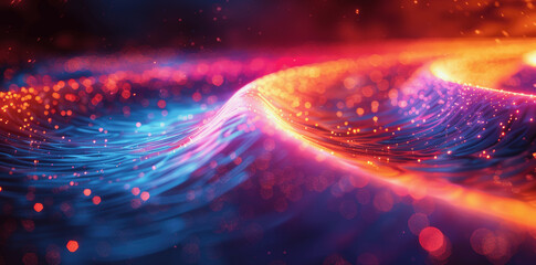 Futuristic 3D Circular Light Patterns in Abstract Digital Art with Colorful Curved Lines