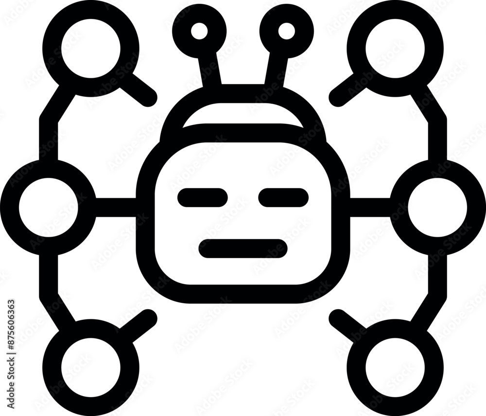 Poster robot managing and connecting to a network, symbolizing artificial intelligence and automation