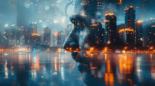 Businessman Contemplating Amidst Luminous City Skyline Reflecting Innovation and Leadership in Modern Urban Success