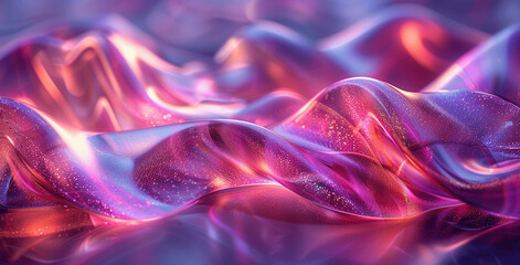 Obraz premium 3D Iridescent Holographic Ribbons, Dark Background, High Contrast, Hyper-realistic Glass Shapes