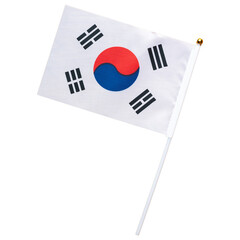 A small flag of south Korea against white background. The national flag of the Republic of Korea, also known as the Taegeukgi.