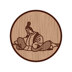 木彫り風円形シンプル百人一首　藤原興風