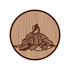 木彫り風円形シンプル百人一首　紀貫之