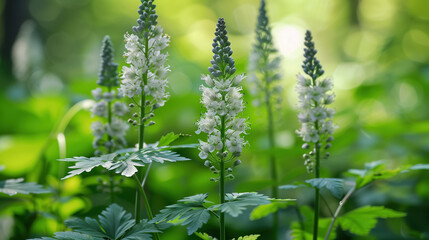 Fototapeta premium 3D illustration of Black Cohosh for menopause relief, featuring hologram of the herb, balanced hormones, and reduced hot flashes for health advertisement