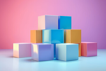 Obraz premium Abstract Pastel Geometric Cubes 3D Rendering for Product Presentation
