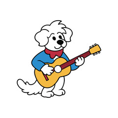 Maltese Dog play guitar, colorful, isolated on a white background. Vector illustration