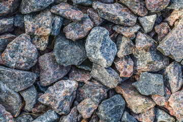 Top view of round river pebbles stones floor