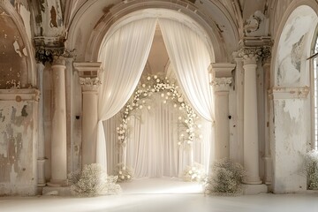 Background wedding with foral and old windown generative AI