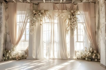 Background wedding with foral and old windown generative AI