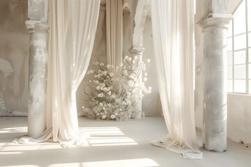 Background wedding with foral and old windown generative AI