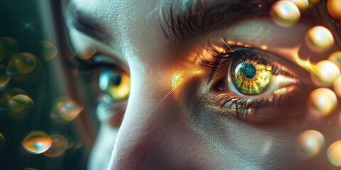 3D Illustration of Eye Health Promotion: Vitamin A Hologram Showing Clear Vision and Vibrant Eyes