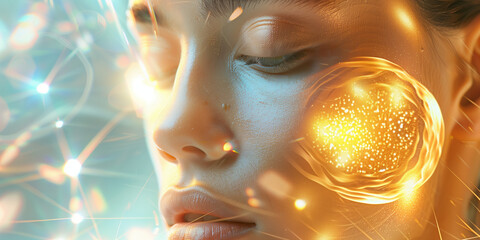 3D illustration of Vitamin B2 supporting skin health with hologram, promoting smooth complexion and radiant skin