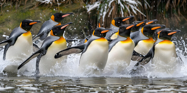Pinguins Deslizando no Gelo