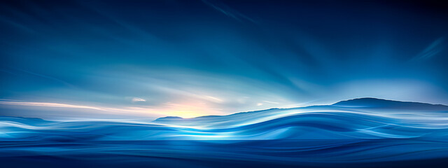 Serene sunset over a calm ocean with a gradient sky and horizon