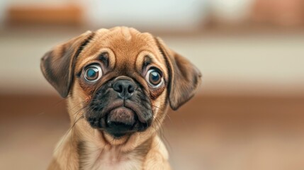 Hilarious Pug Puppy with Funny Expression, Cute Dog Photo with Big Eyes and a Surprised Face, Comical Pet Image for Social Media