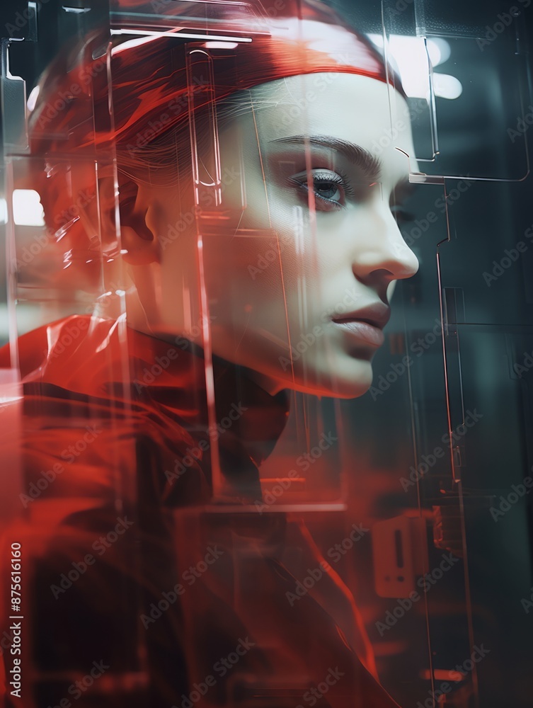 Sticker a woman with red hair in a futuristic setting