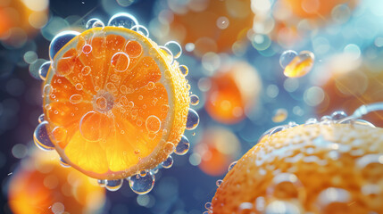 3D Illustration of Active Vitamin C Boosting Immune System, White Blood Cells and Immune Defense
