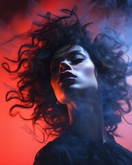 a woman with smoke coming out of her hair