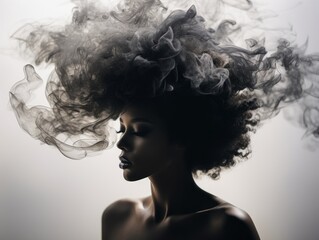 a woman with smoke coming out of her hair