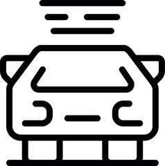 Black outline icon of a modern car parking and leaving smoke coming from its exhaust pipe