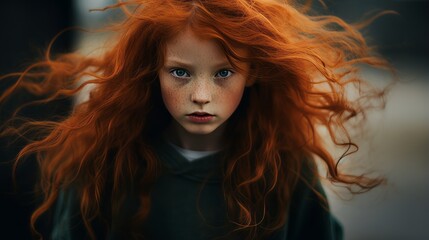 Fototapeta premium a young girl with long red hair