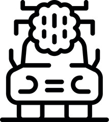 Line icon of a car with a cpu processing unit above, representing an autonomous self driving vehicle