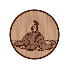 木彫り風円形シンプル百人一首　藤原義孝