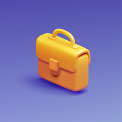 Yellow business briefcase, 3D. Icon for business, finance, education, and science concepts. Vector